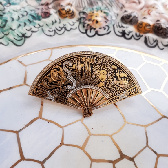 Vintage handmade Spanish damascene pin brooch - Picture 7 of 10